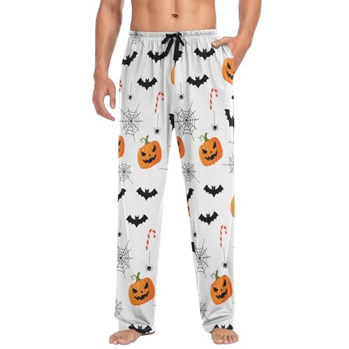 Mens Pajama Pants Halloween Themed Pattern Pumkins Soft Lounge Sleep Pant with Pockets Sleepwear PJ Bottoms for Men