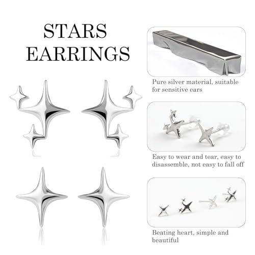 Sterling Silver Star Earrings for Women, Post Dainty Cute Tiny Asymmetric Small Stud, Hypoallergenic Accessories Suitable for Allergy-prone Crowd, Wedding Engagement Birthday Present4