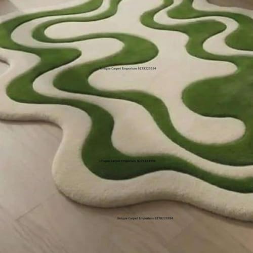 Image of Hand Tufted Irregular Area Rug 6x8 Ft Wool Carpet for Bedroom Living Room Modern Artistic Floor Cover Soft Luxury Contemporary Home Decor Accent