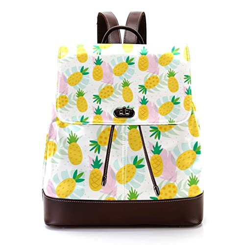 Mochila de piel sintética para mujer, diseño de hojas verdes de piña, para mujer, Multicolor 17