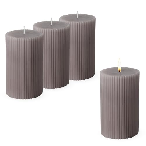 Echtwachs Stumpenkerze 10 x 6 cm geriffelt 4er Set - grau - Advents...