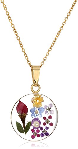 14k Gold Over Sterling Silver Multi Pressed Flower Round Pendant Necklace, 16