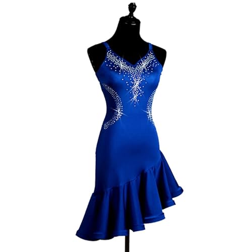 Stafeny Ropa De Baile De Rendimiento De Baile Latino Traje De Entrenamiento Cha Cha Tango Traje De Baile De Salsa Sin Mangas Falda Leotardo Espina De Pescado Vestidos De Baile De Salón,Azul,M Cover