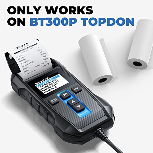 Car Battery Tester 12V 24V 100-2000CCA Lead-Acid Battery, TOPDON BT300P Alternator Tester, Load Tester, with Built-in Printer, Spark Free Metal Clamps, 10 Rolls Cash Register Thermal Paper