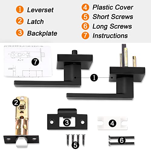 Probrico 4 Pack| Square Passage Levers Matt Black Hall And Closet Door Handles, Heavy Duty Interior Keyless Non-Locking Levers, Rectangular Handle For Right/Left Handed Doors #TOP6