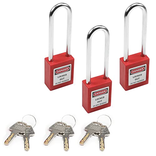 Image of 3PCS 6mm Latch Handle Diameter Lockout Tagout Locks Safety Padlock Loto Locks Keyed Differently PA Lock Out Tag Out Steel Shackle Small Luggage Padlocks Red