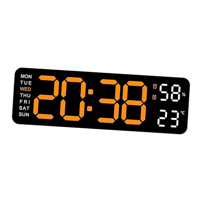 Image of LED Digital Wall Clock Hanging, Auto-Adjustable Brightness, Easy to Read at Night12 /24Hr Auto-Adjustable Brightness Temperature,for Bedroom,Living Room,Office. (Orange)
