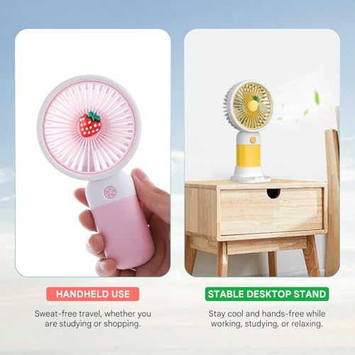 Image of EDNITA Mini Portable Hand Fan USB Type C Rechargeable Single Speed Personal Cooling Fan, Handheld Small Desk Fan with Stand, Battery Operated for Office, Home, Travel & Outdoor Use - Multicolor-2