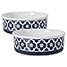 Bone Dry DII Lattice Ceramic Pet Bowl for Food & Water with Non-Skid Silicone Rim for Dogs and Cats (Large - 7.5" Dia x 4"H) Nautical Blue - Set of 2