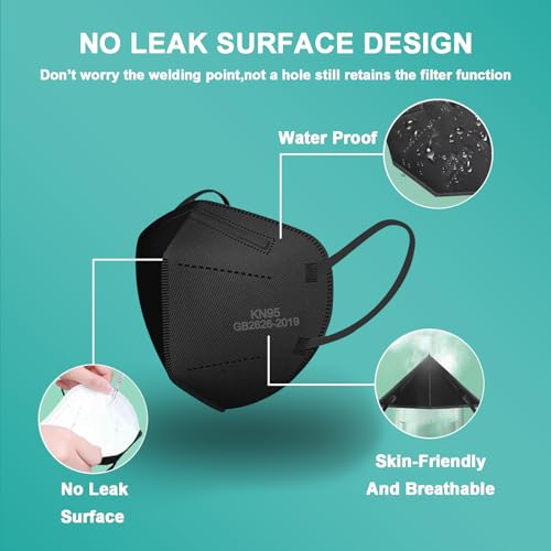 VERNASSA KN95 Face Mask 50 Pack, Individually Wrapped, 5-Ply Breathable Comfortable Safety Mask Filter Efficiency≥95% Against PM2.5 Black masks