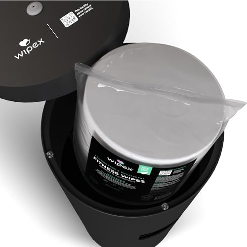 Image of Wipex Matte Black Wipe Dispenser Stand with Trash Bin - Rust Resistant Stainless Steel Wipe Dispenser for Gym Wipes, Easy Access Trash Can, Ideal for Gym Wipes for Equipment Sanitizing, (2 Units)