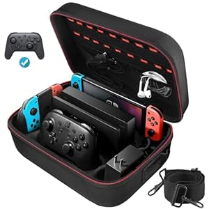 COOWPS Switch Case for Nintendo Switch and Switch OLED Model, Portable Full Protection Carrying Travel Bag with 18 Game Cards Storage for Switch Console Pro Controller Accessories Black