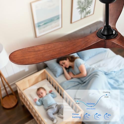 Image of heimo 52 Inch Ceiling Fan with Light and Remote,Wood Outdoor Ceiling Fans with Lights Dimmable for Bedroom Living Room Patios Kitchen Modern 3 Blade Propeller Indoor Fan (Walnut)