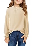 DOKOTOO KIDS Girls Beige Shirts Fall Casual Long Sleeve Tops Ruffle Crewneck Knit Cute Shirt 2025 Trendy Back to School Tee Tween Girl Fashion Dressy Blouses Comfort Puff Clothes Beige 12-13 Years