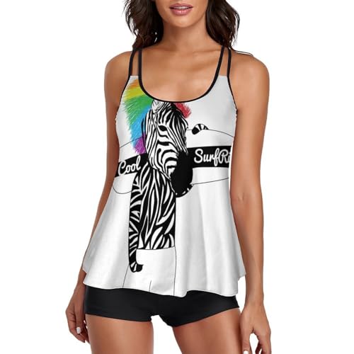 Maillot de bain tankini femme avec short de garçon et robe de plage imprimé cheval surfant