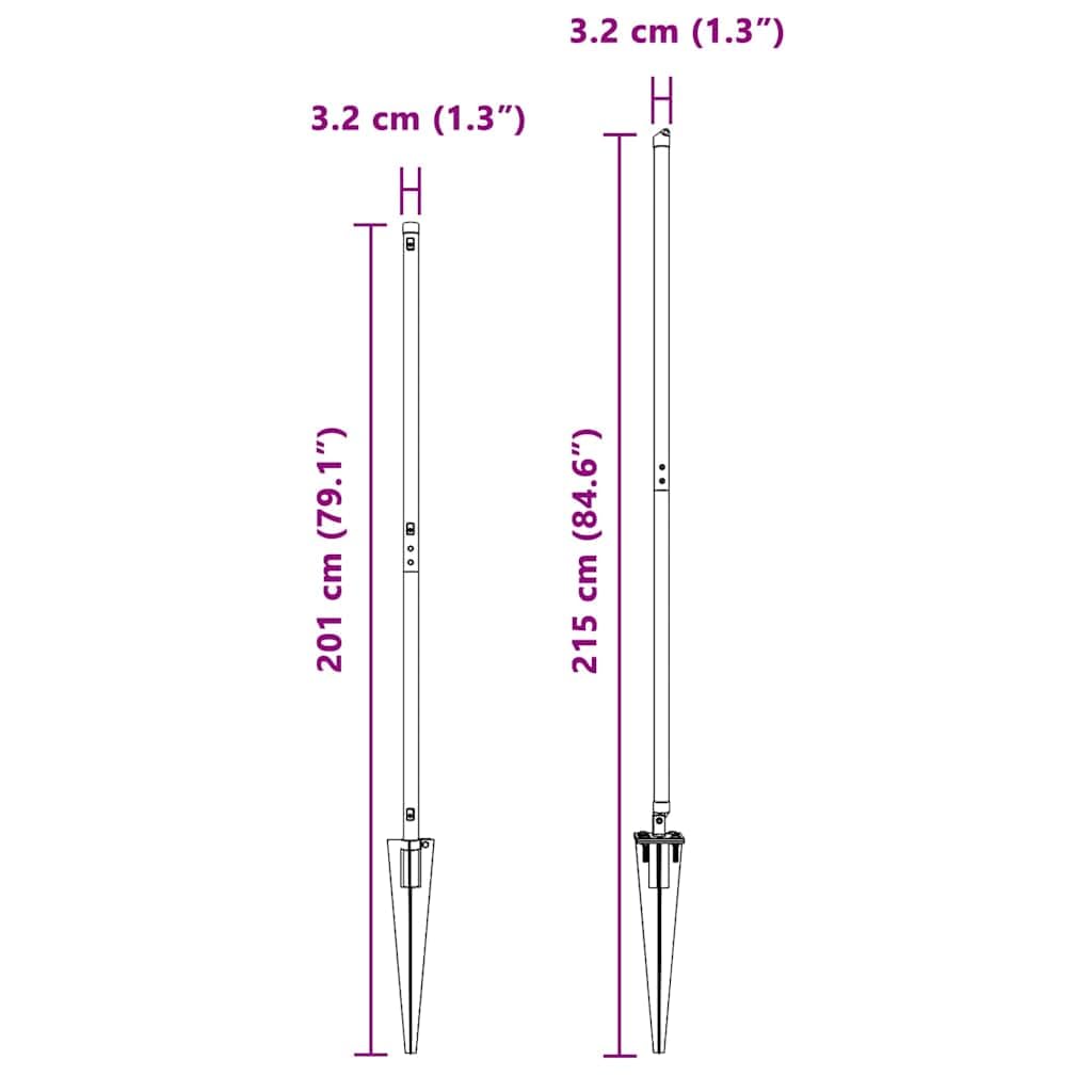 Postes de valla con manguito de impacto 7 piezas gris de acero pulverizado de 170 cm para valla exterior cerrojo puntal montaje estable construcción de valla para jardín terraza