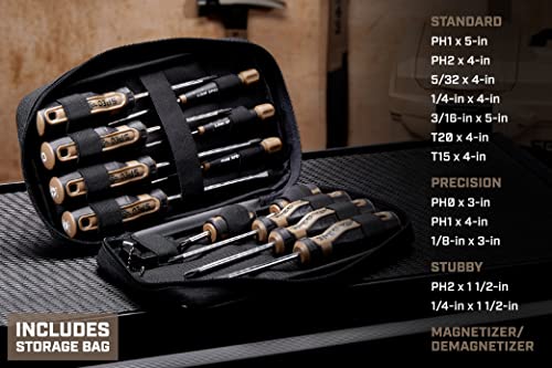 Image of Spec Ops Tools Screwdriver Set for Professional Construction & Jobsite Use, Phillips, Slotted and Torx Drivers with Magnetic Tips, 12-Piece