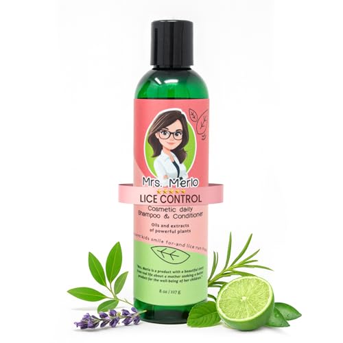 Mrs. Merlo Daily Kids Shampoo & Conditioner Lice Control & Prevention Formula Gentle Plant-Based Cleanser for Children Sulfate-Free Paraben-Free 8 oz Made in USA
