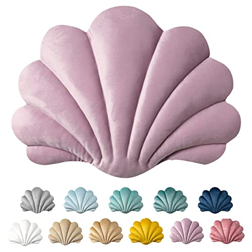 Ashler 3D Throw Pillows Shell Shaped Accent Throw Pillow, Soft Velvet Insert Included Cushion for Couch Bed Living Room, Pack of 1, Pink Purple, 14 X 11 inches