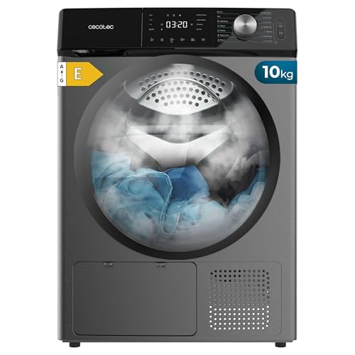 Cecotec Secadora de Ropa Bomba de Calor 10 kg Bolero Dresscode Dry 10355 Steel. Clase Equivalente A++, 14 Programas, 4 Niveles de Secado, Funciones de Stop&Go, Delay Start, KidLock y DiamondCare, Inox