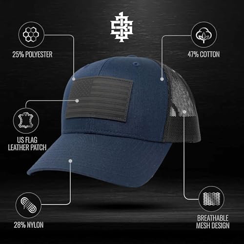 Image of 13 STRIPES American Flag Hat - Leather Patch Mesh Back Snapback Hat for Men & Women USA Flag Trucker Hat, Casual Unisex Hat