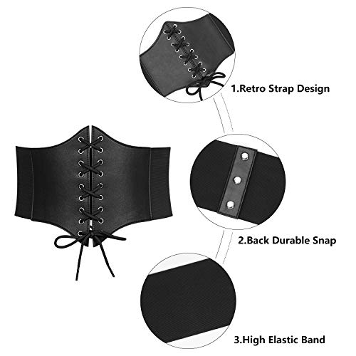 Leacoolkey Women Black Tied Waspie Belt, Lace-Up Cinch Belt, Corset Elastic Waist Belt, Halloween Accessories #TOP2