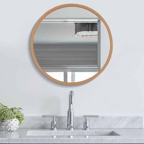 20" Round Bathroom Mirror Cabinet, Wall Mounted Storage Medicine Cabinet with Mirror, Wooden Round Wall Storage Cabinet for Bathroom, Stylish & Functional Design