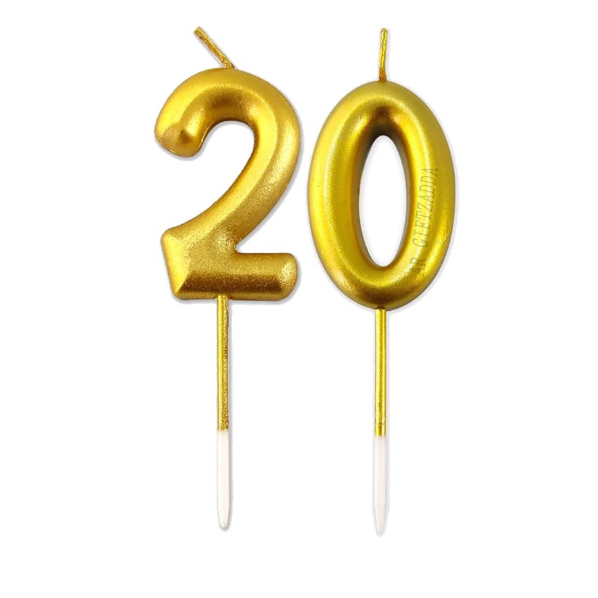 Image of AR Giftzadda 20 Number Golden Chrome Candle Cake Topper for 20th Birthday /Anniversary Party Celebrations (20 Number Gold Chrome Candle)
