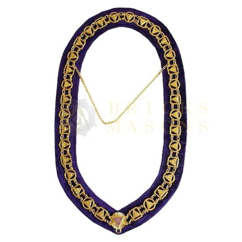 Bricks Masons Masonic 33 Degree Chain Collar - Gold/Silver on Purple