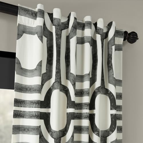 Image of HPD Half Price Drapes Geometric Printed Curtains 108 Inches Long Luxury Cotton Curtains (1 Panel) Room Darkening Window Curtains for Bedroom & Living Room, 50W x 108L, Mecca Geometric Steel