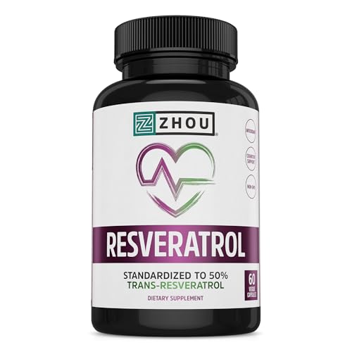 ZHOU Resveratrol - Resveratrol 1000mg Nutritional Supplement for Women & Men, Pure Ultra Strength Heart Health and Antioxidant Support Formula - 60 Veggie Capsules