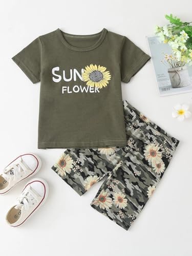 Image of Kid Toddler Girl Butterfly Printed Short Sleeve T-Shirt + Waist Shorts Set 2PC Clothing For Summer