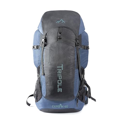Image of TRIPOLE Expeak 60L Rucksack Bag for Men & Women | Front Opening, Laptop Compartment & Raincover | Trekking, Hiking & Backpacking