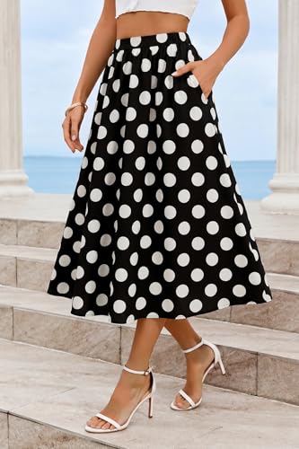 Image of Cicy Bell Womens Summer Striped Maxi Skirts A-Line Beach Vacation Outfits | Elastic Waist, Side Pockets, Flowy, Midi Length, Color Contrast, Trendy Casual