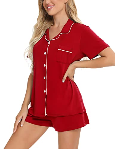 Image of SWOMOG Womens Button Down Pajamas Set Short Sleeve Sleepwear Bride Soft Pj Lounge Sets XS-3XL