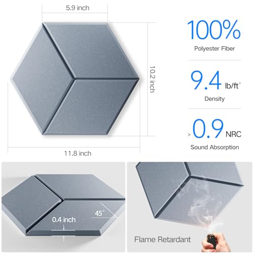 Image of 16 Pack Self-Adhesive Acoustic Panels 12 inch X 10 inch X 0.4 inch - Sound Proof Foam Panels for wall with High Density, Y-Lined Design, Flame Resistant, Absorb Noise and Eliminate Echoes(Smoke Gray)