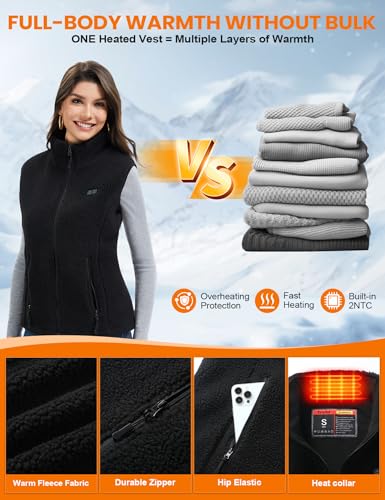 Image of Heated Vest Women with 18400mAh 7.4V Battery，Fuzzy Fleece Warming Vest with Pockets, Washable Electric Vests