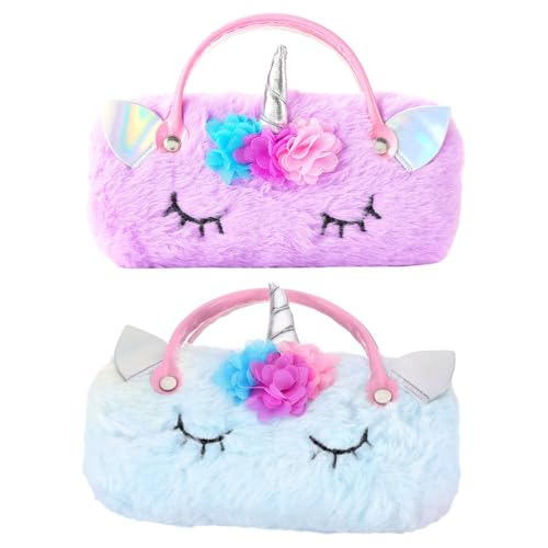 Estuches, KESYOO 2 Piezas Estuche Para Gafas De Unicornio Bolso Con Estuche Para Anteojos Para Niñas Estuche De Gafas De Sol De Felpa Precioso Estuche Para Anti Estrés...