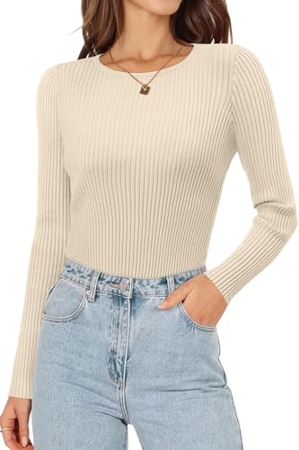 ONLYSHE Women's Casual Crewneck T Shirts Ribbed Knit Sweater Slim