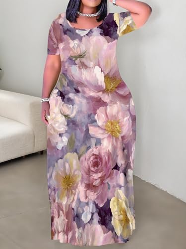 Image of Plus Size Maxi Dresses for Curvy Women T-Shirt Summer Sun Dresses Loose Fit