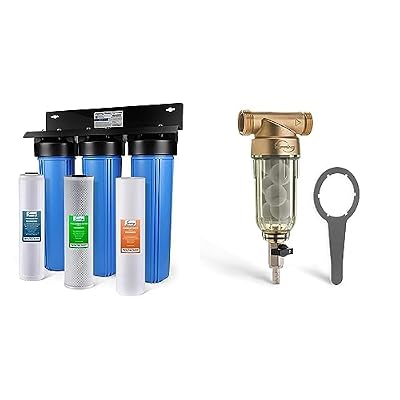 iSpring Whole House Water Filter System & WSP-50SL Reusable Whole House Spin Down Sediment Water Filter Softener, Includes Siliphos Helps Prevent Scale and Corrosion, 1" MNPT + 3/4" FNPT, 50 Micron