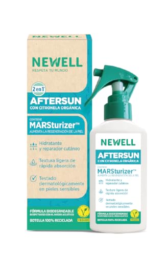 NEWELL | Aftersun con Citronela Orgánica | Loción Hidratante Antimosquitos | Niños y Adultos | Spray Eficaz Contra Mosquito Tigre 3 horas | Botella 100 ml 100% Reciclada y Reciclable