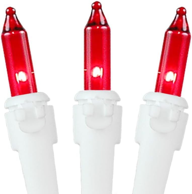 Novelty Lights 50 Feet 100 Bulb Incandescent Mini Light String, Red with 6-Inch Spacing on White Wire, UL Listed Commercial Grade Indoor/Outdoor Mini Lights, Connectable End-to-End