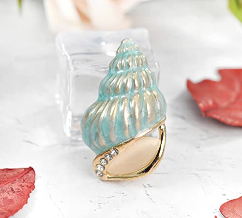 Image of Gyn&Joy Golden Tone Blue Enamel Rhinestone Conch Ocean Sea shell Brooch Pin