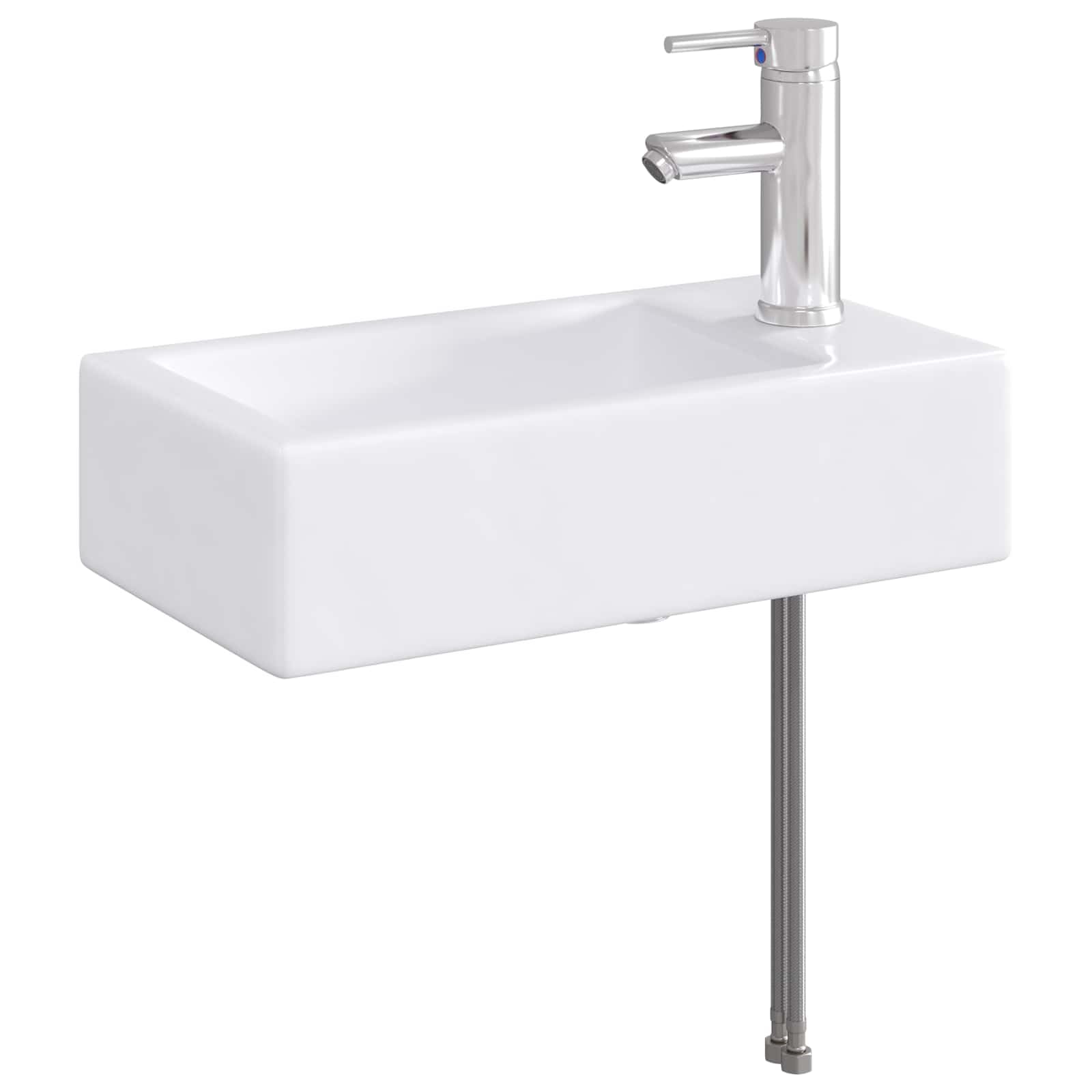 Lavabo de baño pequeño解决空间不足 de metal con grifo y desagüe completos