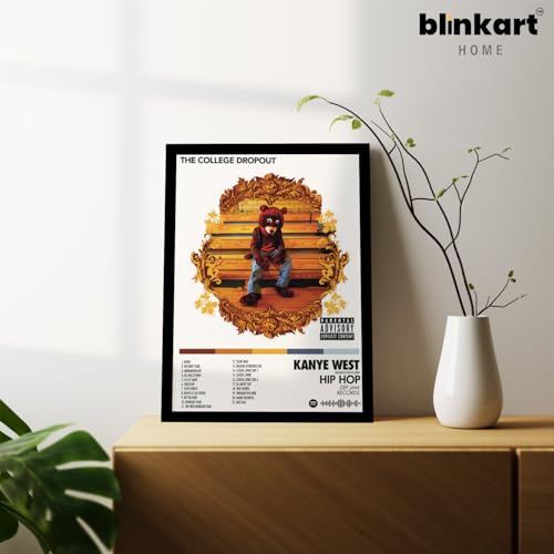 Image of BLINKART KANYE - The College DropOut Wall Photo Frames | Wall Art for Bedroom, Living Room, Studio or Office | Album Cover Print with Spotify Song Link QR Code | Gift for Fans - 8x12 In