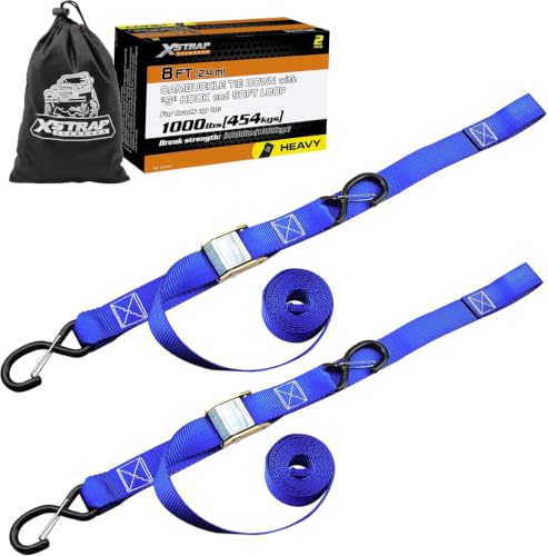XSTRAP STANDARD Motorcycle Tie Down Straps- (2 Pack) 3,000lb Break Strength, 1.5 IN X 8FT Heavy-Duty...
