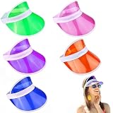 MazArinGyx Lot de 5 chapeaux en plastique coloré, visière solaire transparente pour golf, tennis, plage, casino, bingo et activités de plein air, visières en vrac pour événements sportifs, fêtes