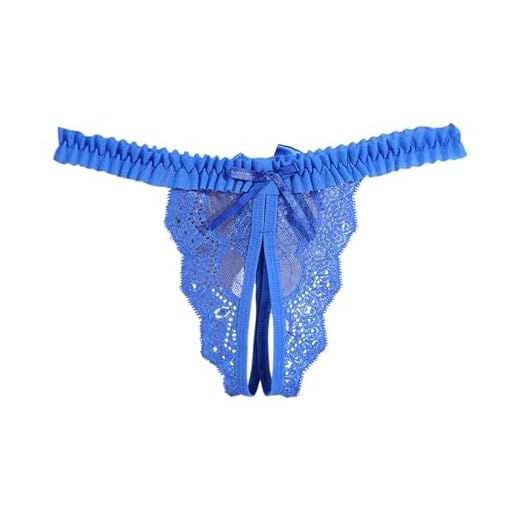 Generisch Lencería abierta de encaje transparente para mujer, tanga, azul, S