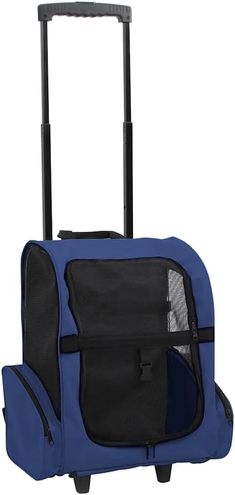 Blue Foldable Pet Trolley with Storage Pockets, Lightweight Pet Carrier for Small Dogs and Cats up to 22 lbs, Indoor Outdoor Use